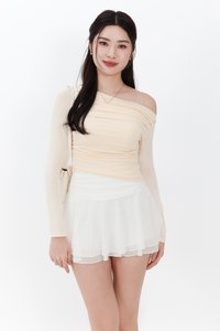Orilea One Shoulder Ruched Sleeved Top in Pale Yellow Orilea One Shoulder Ruched Sleeved Top in Pale Yellow