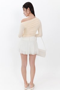Orilea One Shoulder Ruched Sleeved Top in Pale Yellow Orilea One Shoulder Ruched Sleeved Top in Pale Yellow