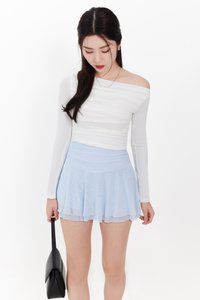 Orilea One Shoulder Ruched Sleeved Top in White