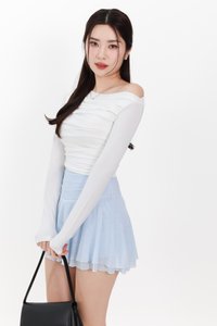 Orilea One Shoulder Ruched Sleeved Top in White