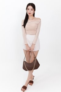 Orilea One Shoulder Ruched Sleeved Top in Nude Blush