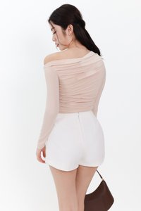 Orilea One Shoulder Ruched Sleeved Top in Nude Blush