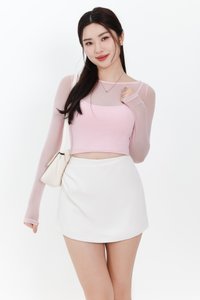 DEFECT | Mia Mesh Overlay Sleeved Top in Light Cool Pink in S
