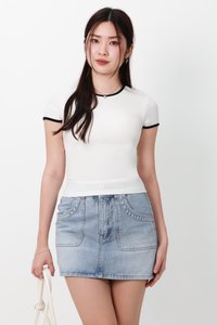 Corrine Contrast Trim Baby Tee in Black x White