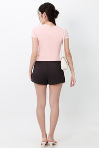 Corrine Contrast Trim Baby Tee in White x Pink