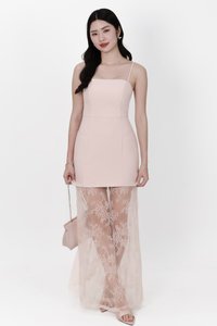 Linda Lace Insert Two Way Dress in Light Pink