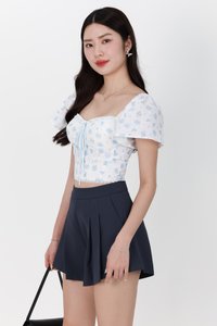 Felicia Floral Flutter Sleeve Top in Light Blue