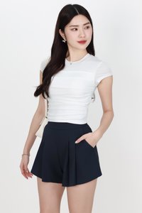 Paxie Pleated Highwaist Shorts in Midnight Steel