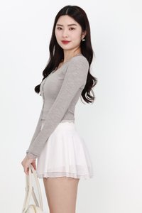 BACKORDER | Rayn Ribbed Lace Trim Cardigan in Light Grey