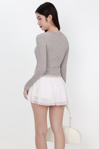 BACKORDER | Rayn Ribbed Lace Trim Cardigan in Light Grey
