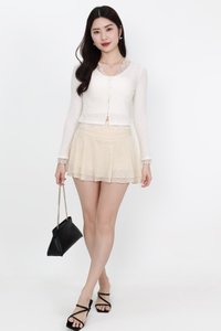 Rayn Ribbed Lace Trim Cardigan in White