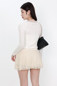 Rayn Ribbed Lace Trim Cardigan in White