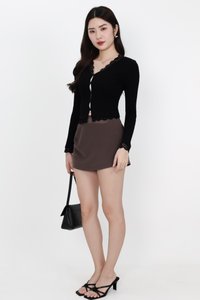 BACKORDER | Rayn Ribbed Lace Trim Cardigan in Black