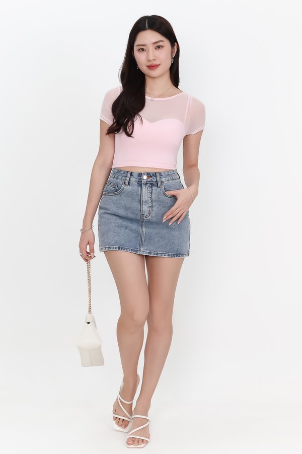 Miara Mesh Overlay Tee in Light Cool Pink Miara Mesh Overlay Tee in Light Cool Pink