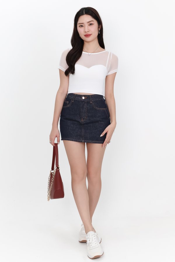 Miara Mesh Overlay Tee in White Miara Mesh Overlay Tee in White