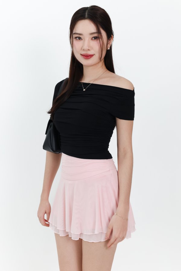 Ori One Shoulder Ruched Tee in Black
