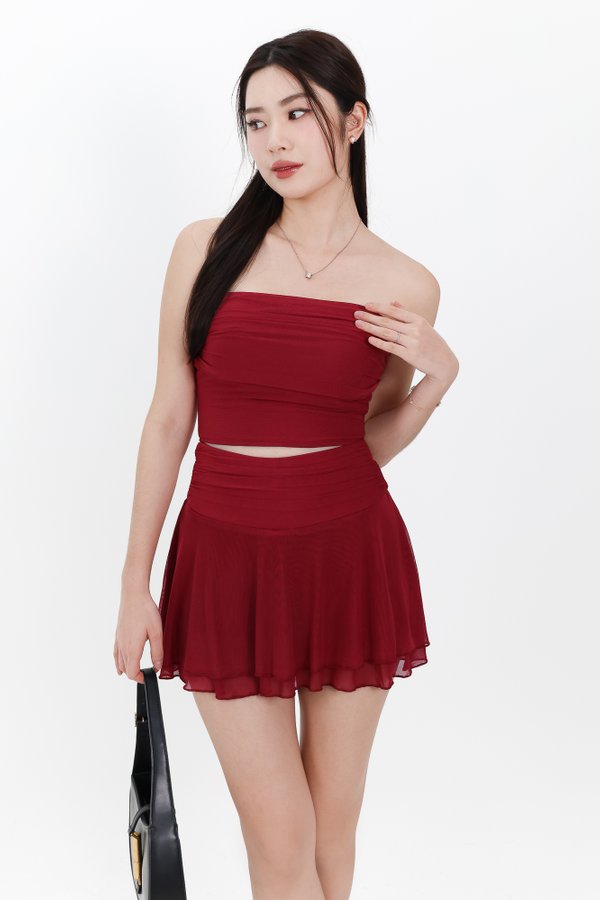 Marley Mesh Co-ord Tube Top in Dark Red V2