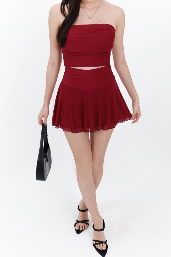 Marley Mesh Co-ord Skorts in Dark Red