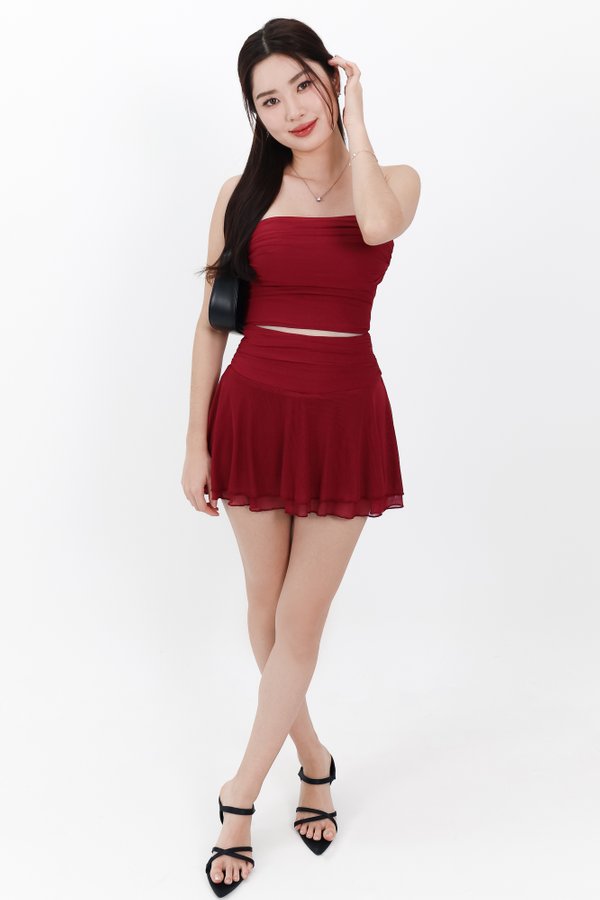 Marley Mesh Co-ord Skorts in Dark Red