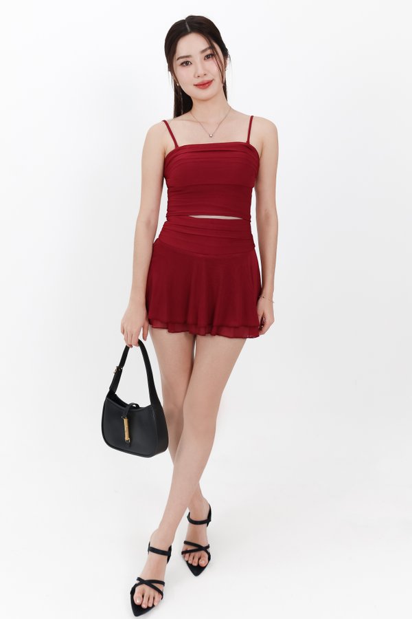 Marley Mesh Co-ord Tube Top in Dark Red V2