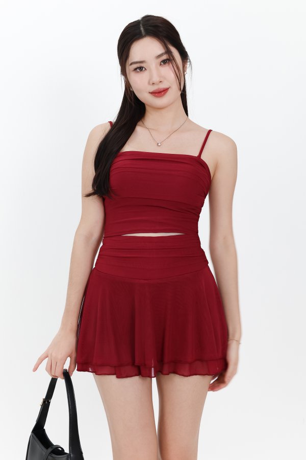 Marley Mesh Co-ord Set in Dark Red V2