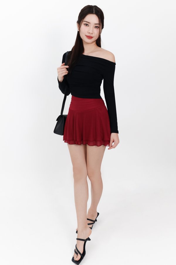 Marley Mesh Co-ord Skorts in Dark Red