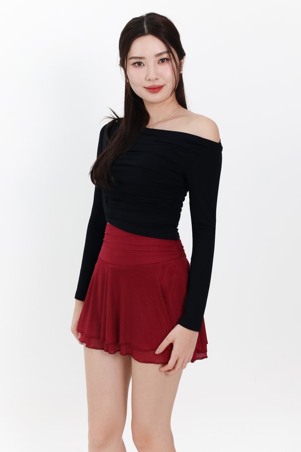 Orilea One Shoulder Ruched Sleeved Top in Black