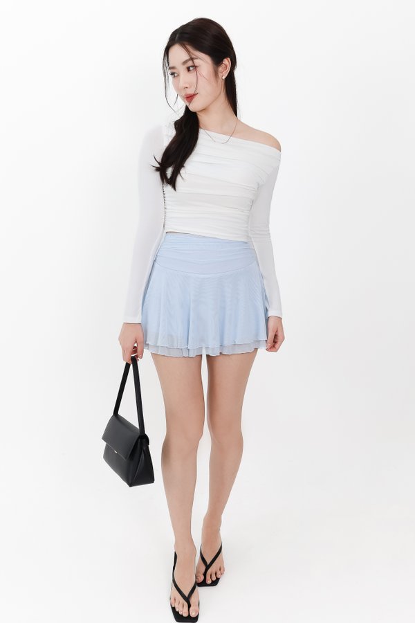 Orilea One Shoulder Ruched Sleeved Top in White