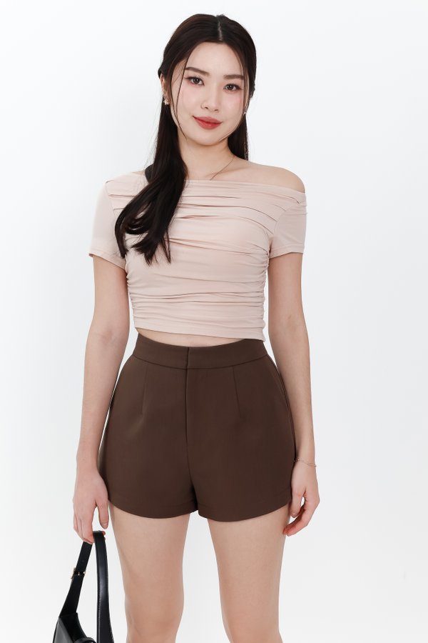 Ori One Shoulder Ruched Tee in Nude Blush