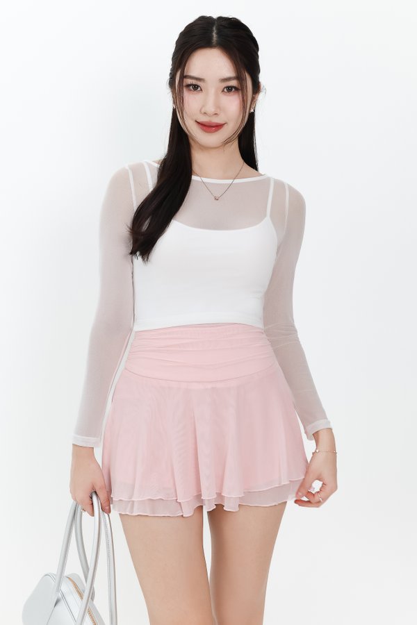 RESTOCKS | Mia Mesh Overlay Sleeved Top in White