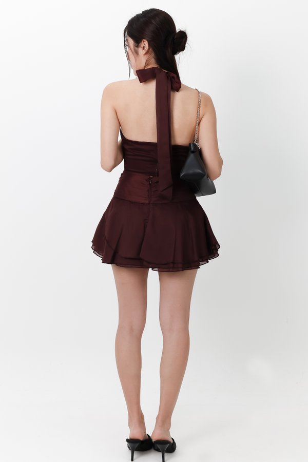 Ollie Organza Co-ord Set in Berry Brown