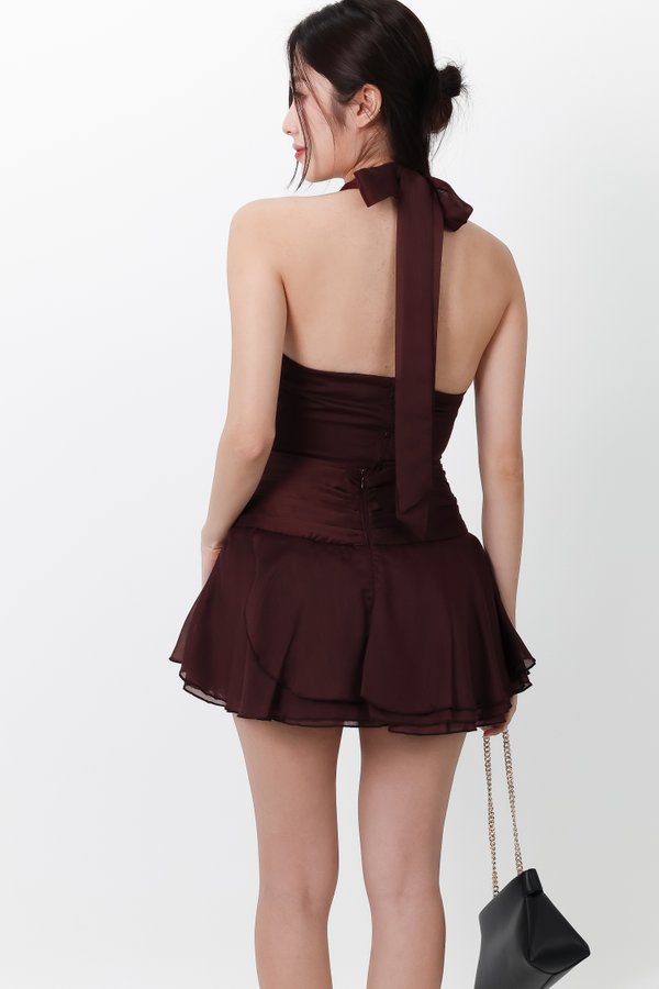 Ollie Organza Co-ord Top in Berry Brown