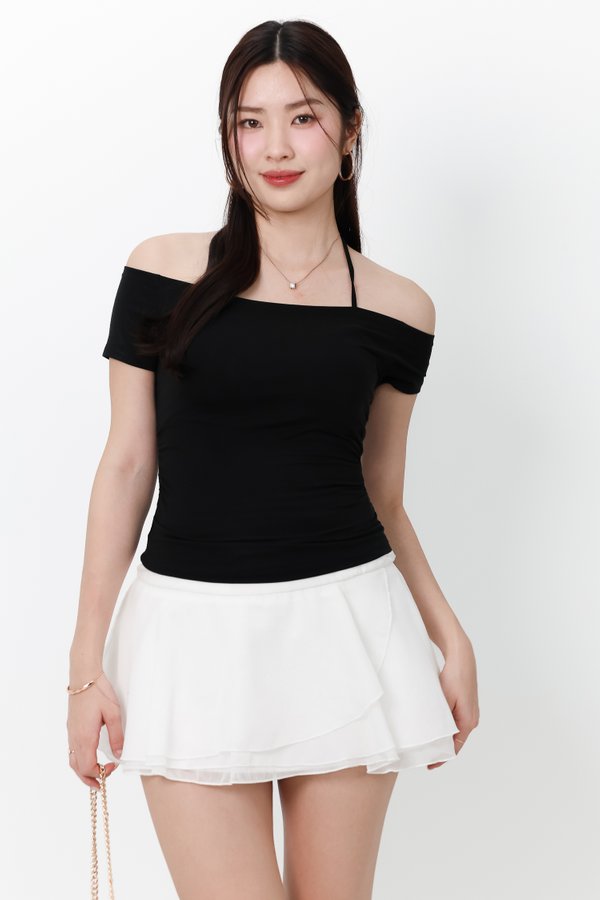 Ora Offshoulder Halter Tee in Black