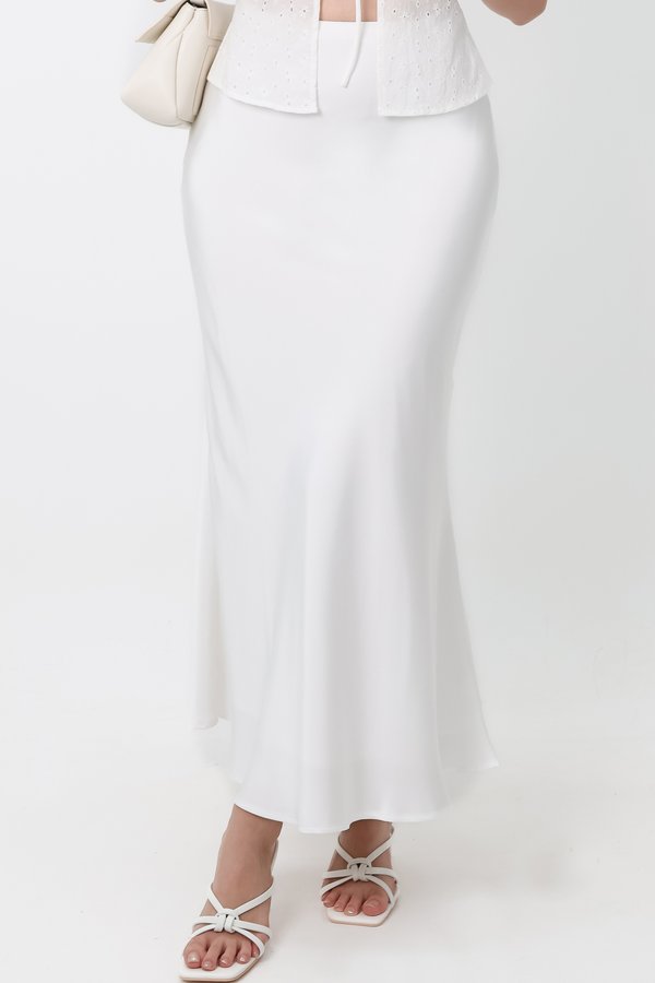 Clio Co-ord Satin Mermaid Skirt in White ( Petite Length )