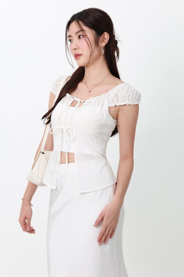 Clio Co-ord Eyelet Top in White