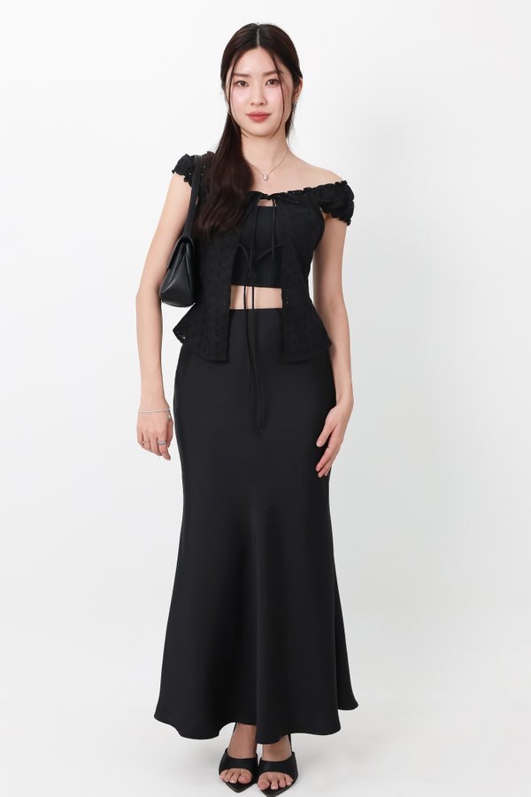 Clio Co-ord Satin Mermaid Skirt in Black ( Regular Length )