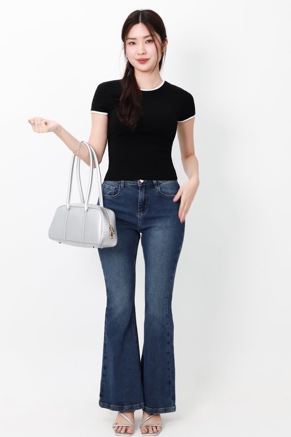 Corrine Contrast Trim Baby Tee in White x Black