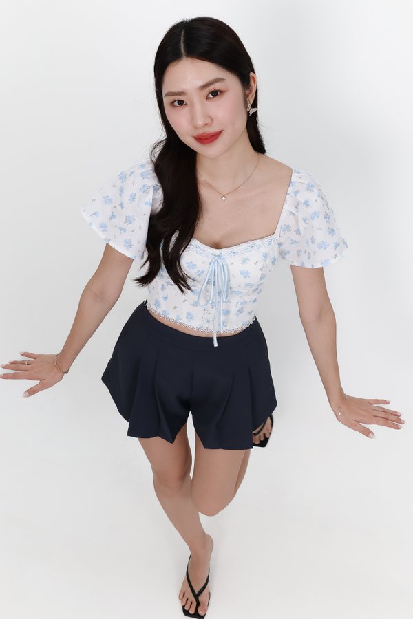 Felicia Floral Flutter Sleeve Top in Light Blue Felicia Floral Flutter Sleeve Top in Light Blue