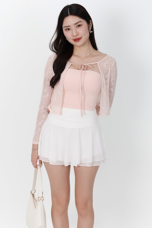 Lynn Lace Cardigan Top Set in Blush Pink Lynn Lace Cardigan Top Set in Blush Pink