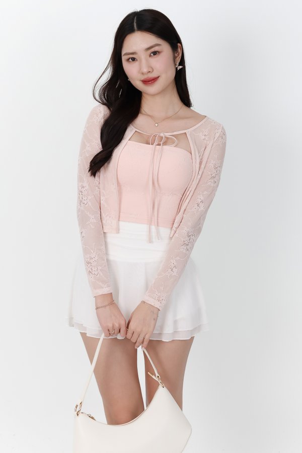 DEFECT | Lynn Lace Cardigan Top Set in Blush Pink in S
