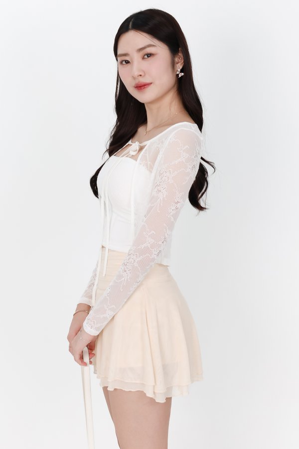 DEFECT | Lynn Lace Cardigan Top Set in White in M