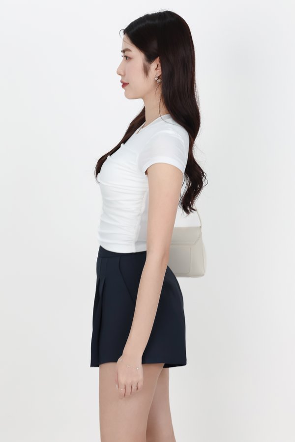 Paxie Pleated Highwaist Shorts in Midnight Steel Paxie Pleated Highwaist Shorts in Midnight Steel