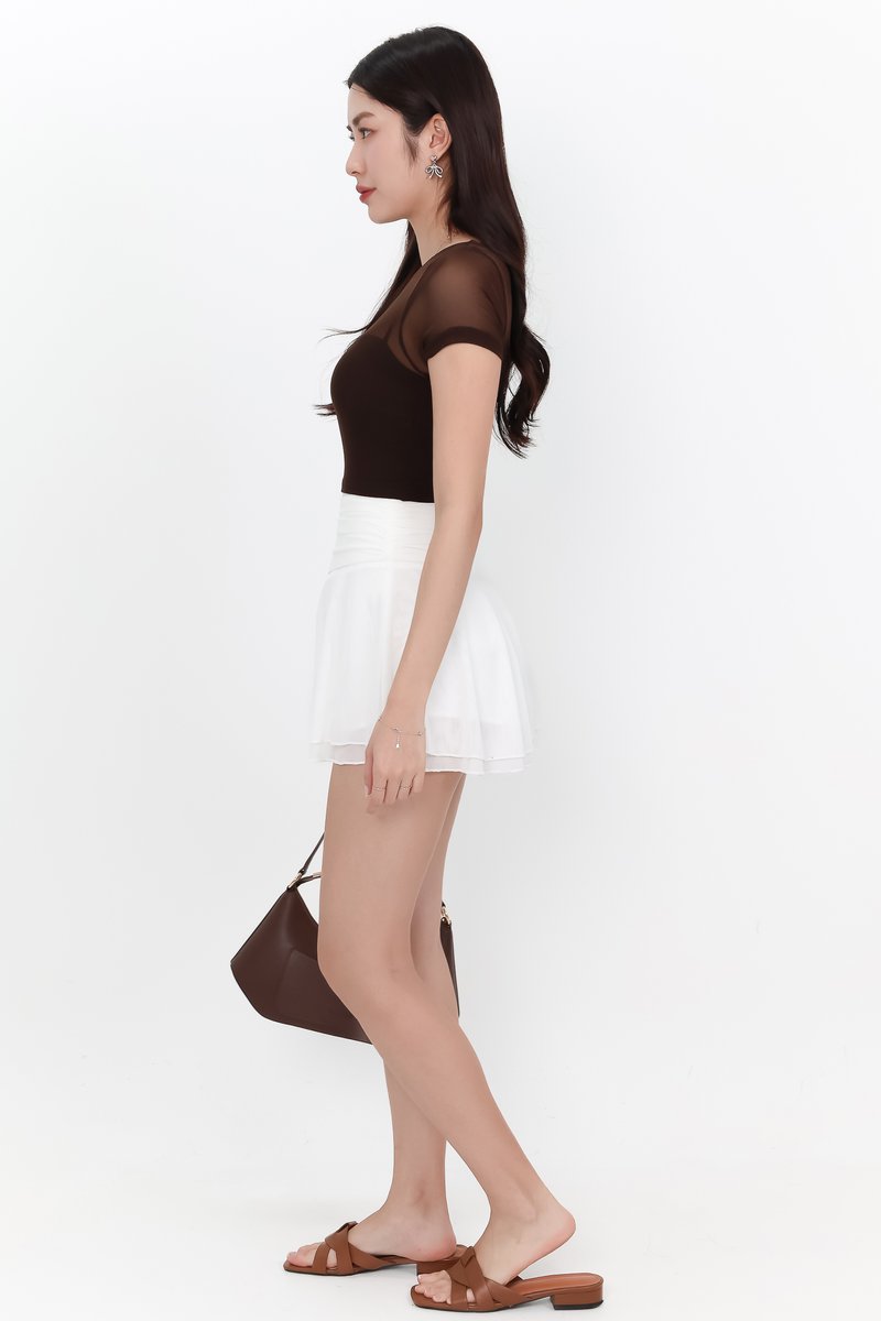 Miara Mesh Overlay Tee in Dark Brown