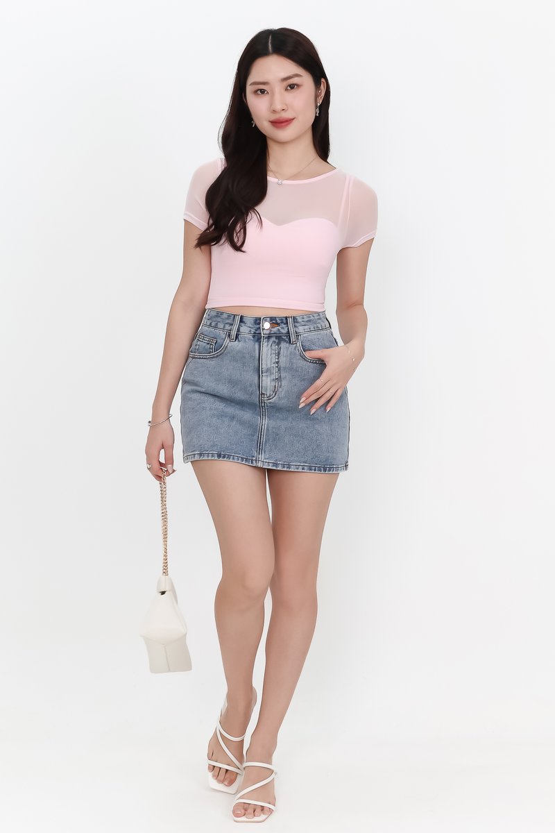 Miara Mesh Overlay Tee in Light Cool Pink