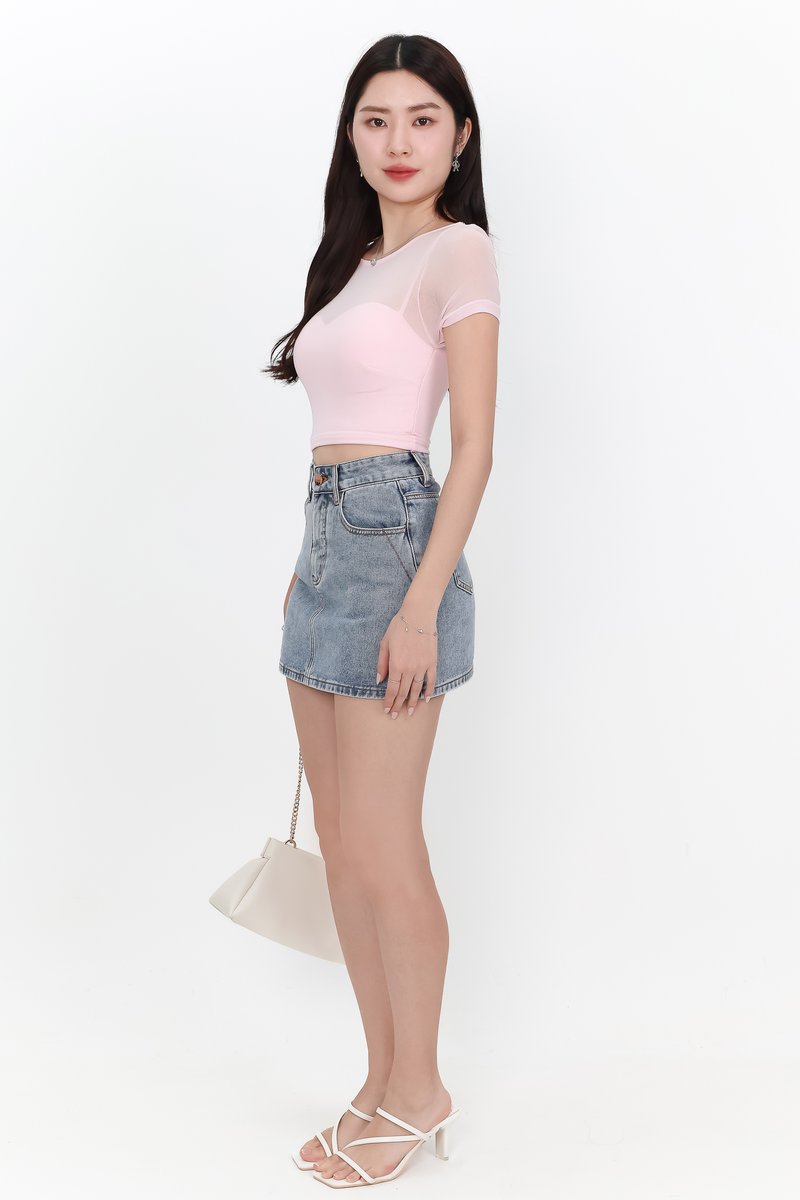 Miara Mesh Overlay Tee in Light Cool Pink