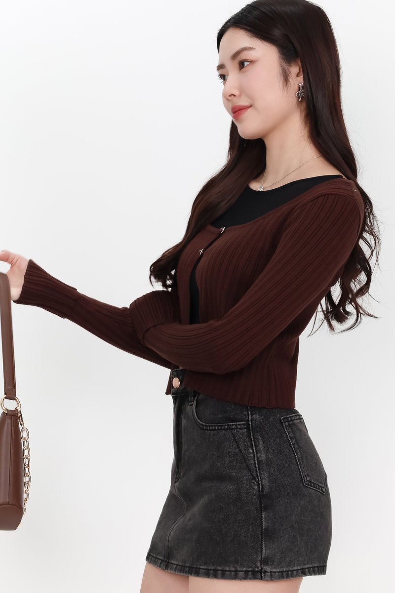 Kensley Knit Cardigan in Dark Brown