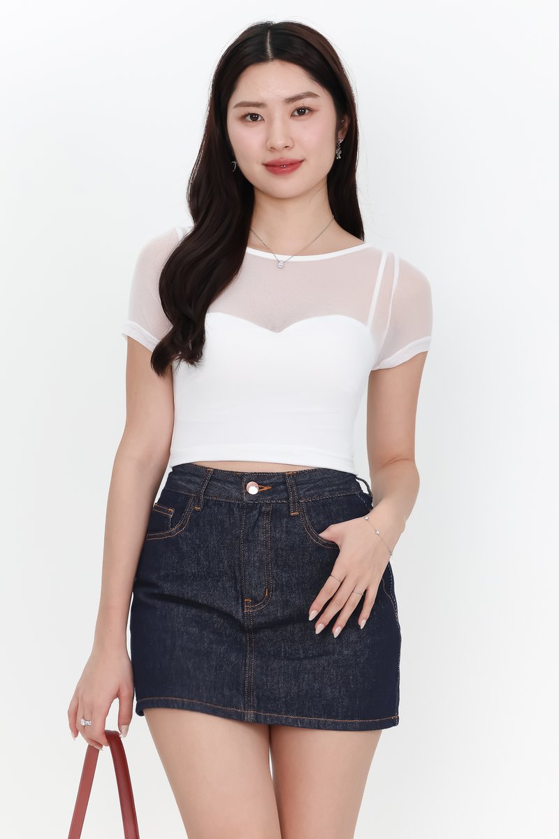 DEFECT | Miara Mesh Overlay Tee in White in S