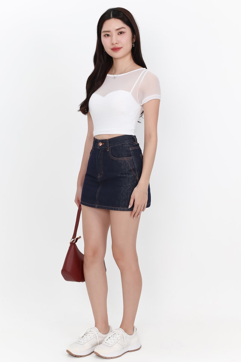 Miara Mesh Overlay Tee in White