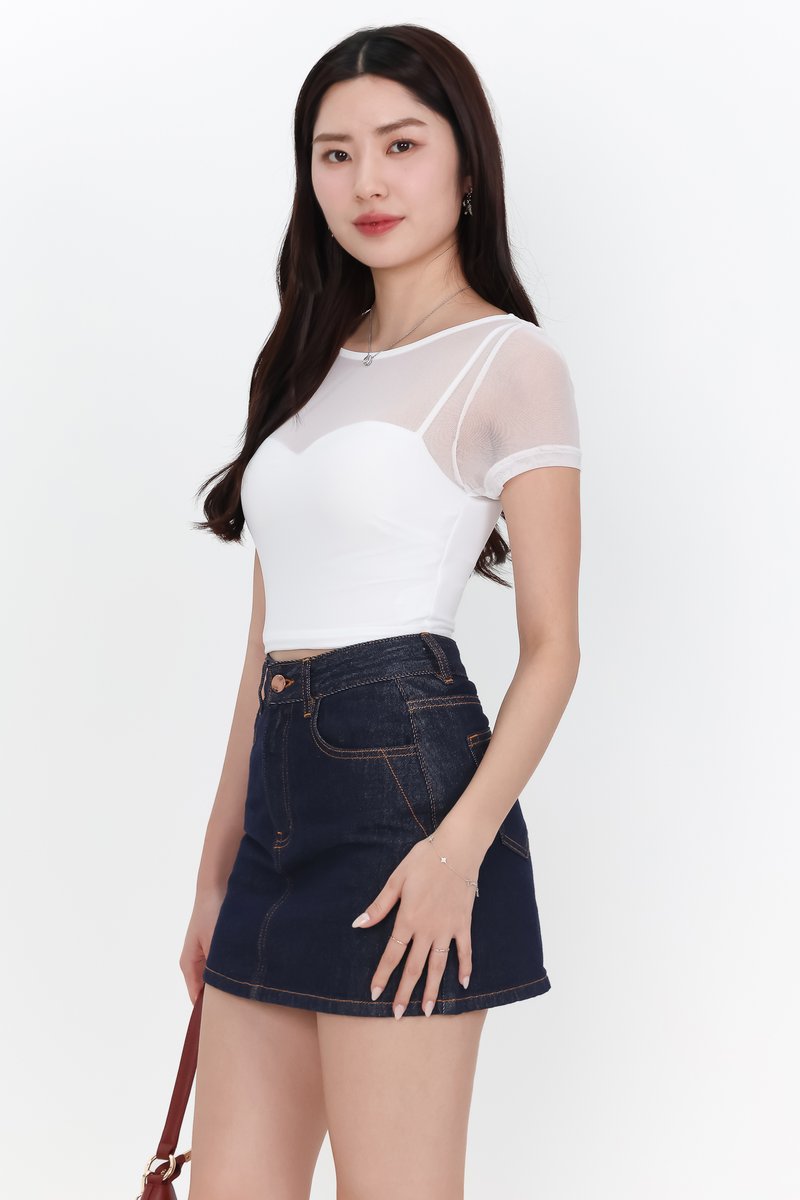DEFECT | Miara Mesh Overlay Tee in White in S