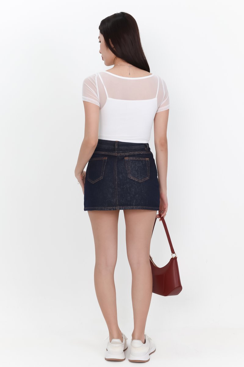 Miara Mesh Overlay Tee in White